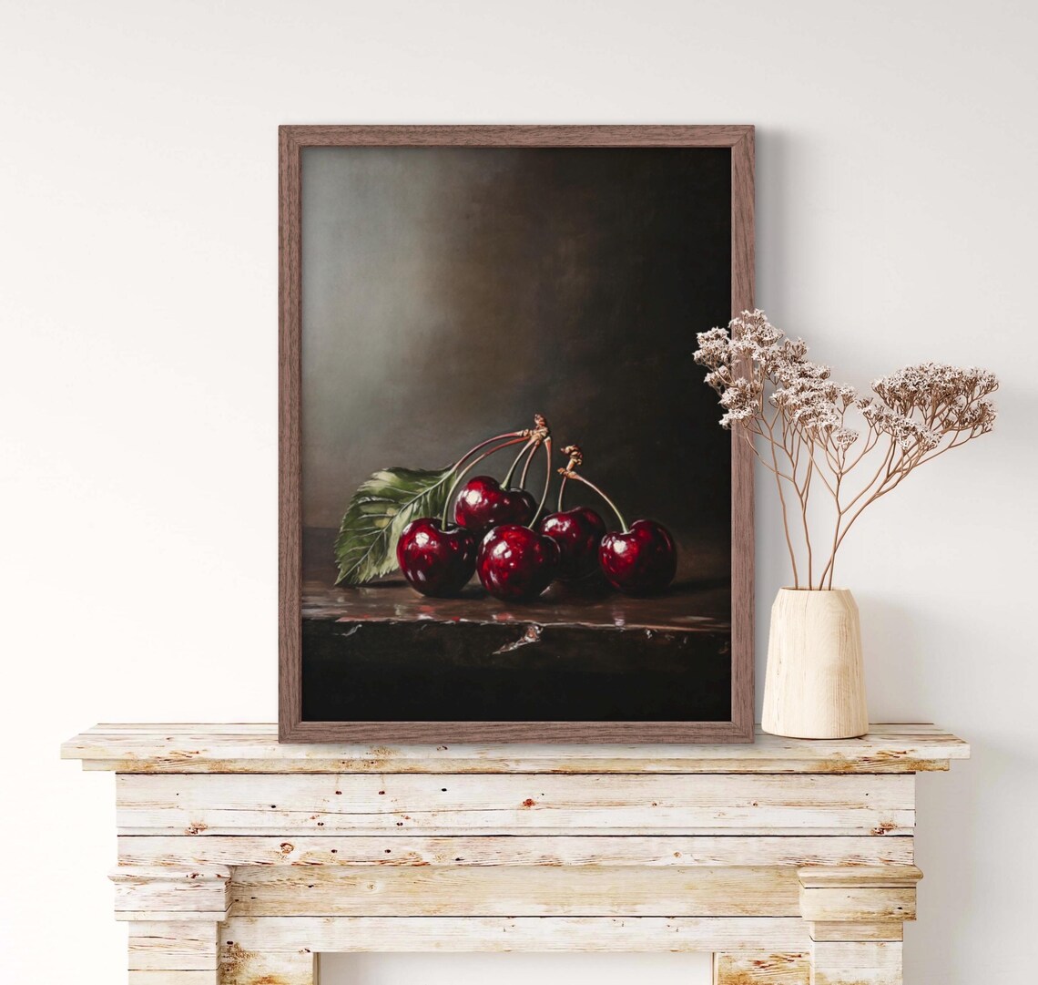 Moody Cherry Fruit Art Print, Rustic Farmhouse Kitchen - Image 3