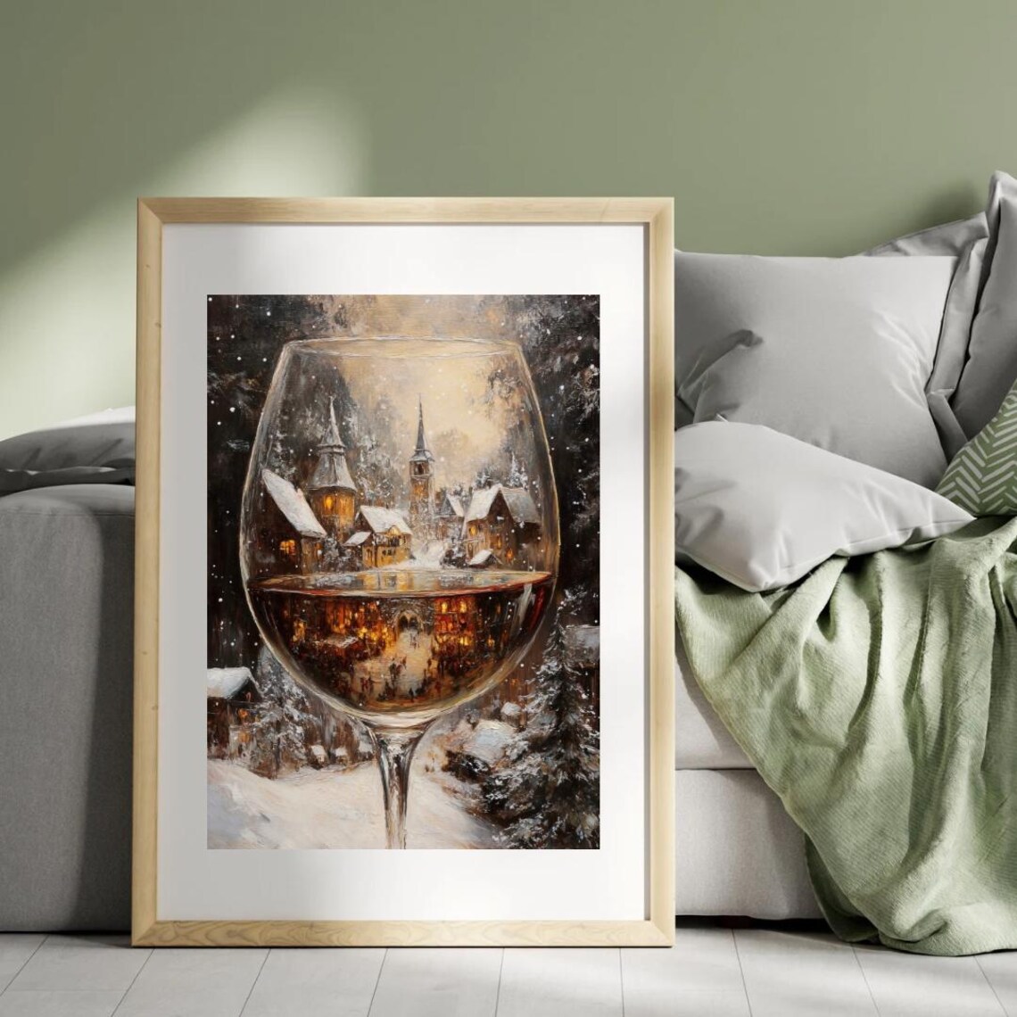 Vintage Christmas Wine Glass Reflection Art Print - Image 4