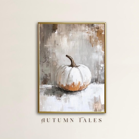 Minimalist White Pumpkin Abstract Grey Still Life Fall Poster