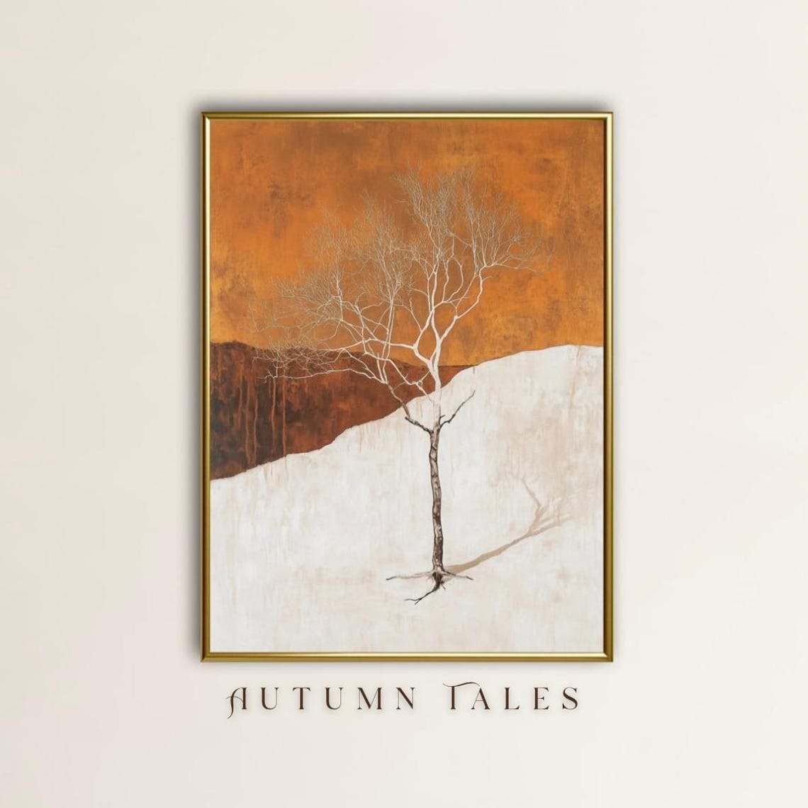 Autumn Tales Bare Tree Burnt Orange Sky Minimalist Art Poster