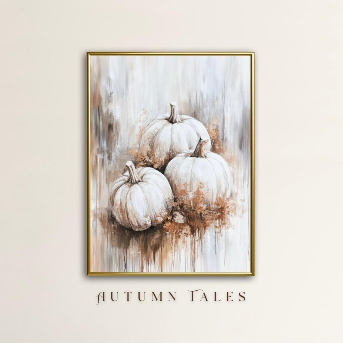 Pumpkin Patch Still Life, Moody Neutral Autumn Art Print