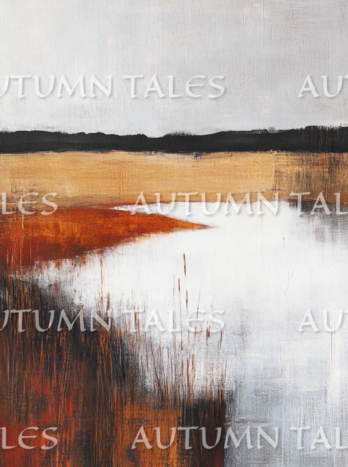 Autumn Tales Abstract Burnt Orange Lake Landscape Art Poster - Image 3