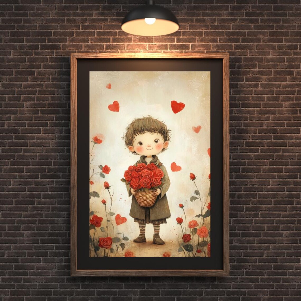 Boy With Roses Basket Painting Hearts Autumn Tales Vintage Poster - Image 4