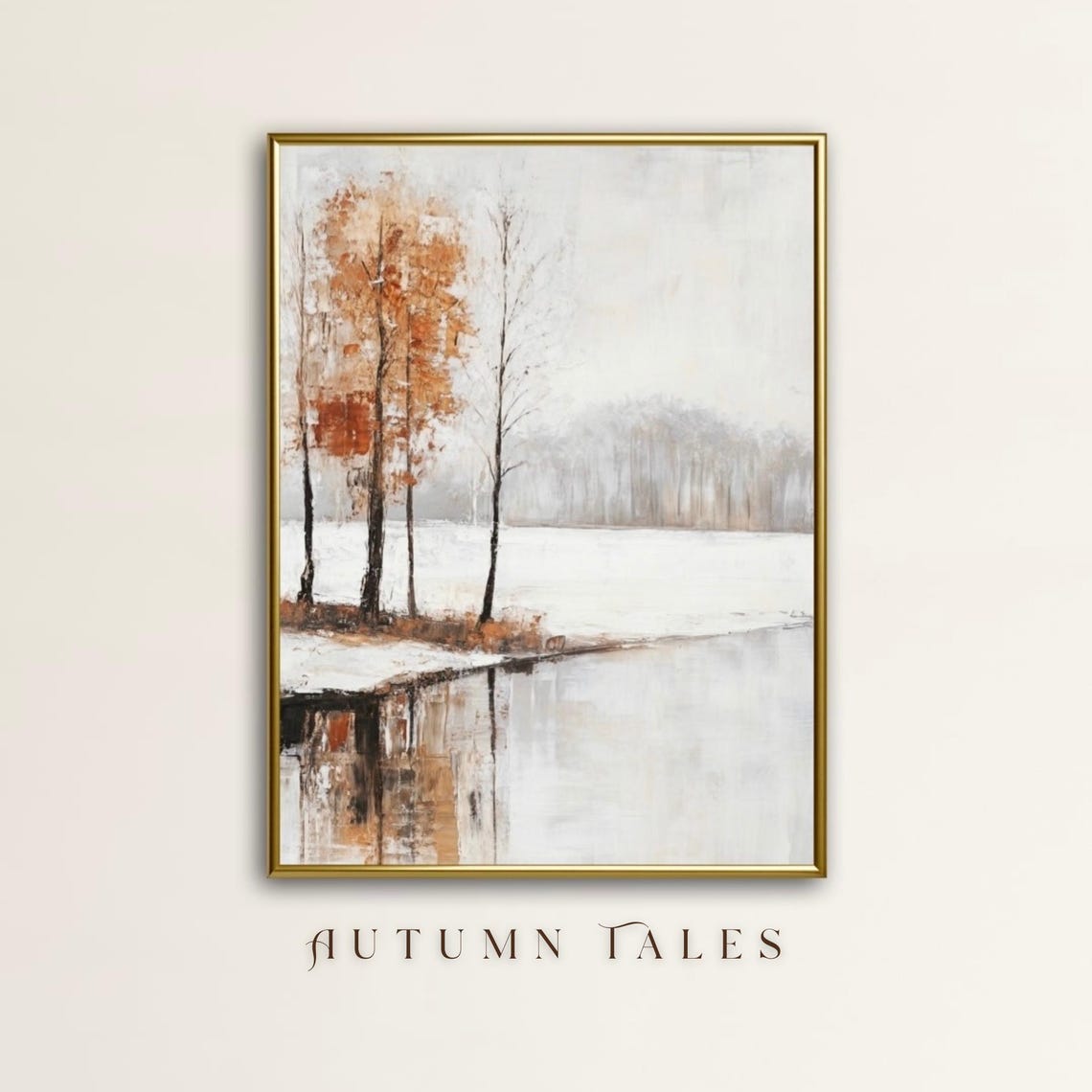 Moody Autumn Trees Lakeside Still Lake Landscape Warm Tone Poster