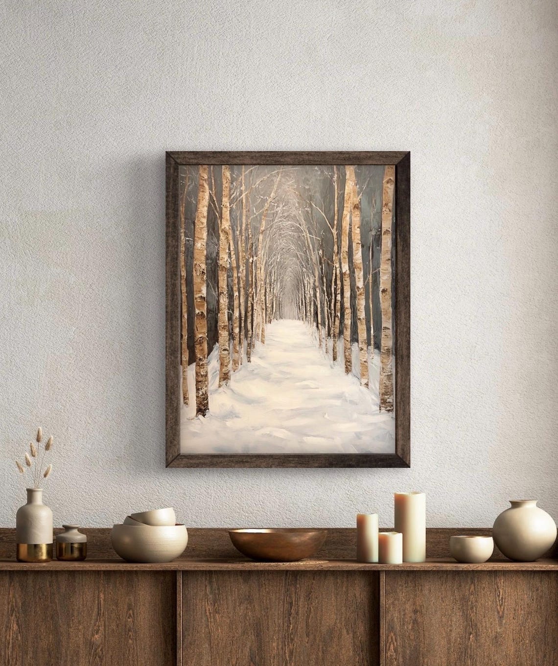 Winter Birch Forest Snowy Tree Lined Lane Neutral Landscape Poster - Image 6