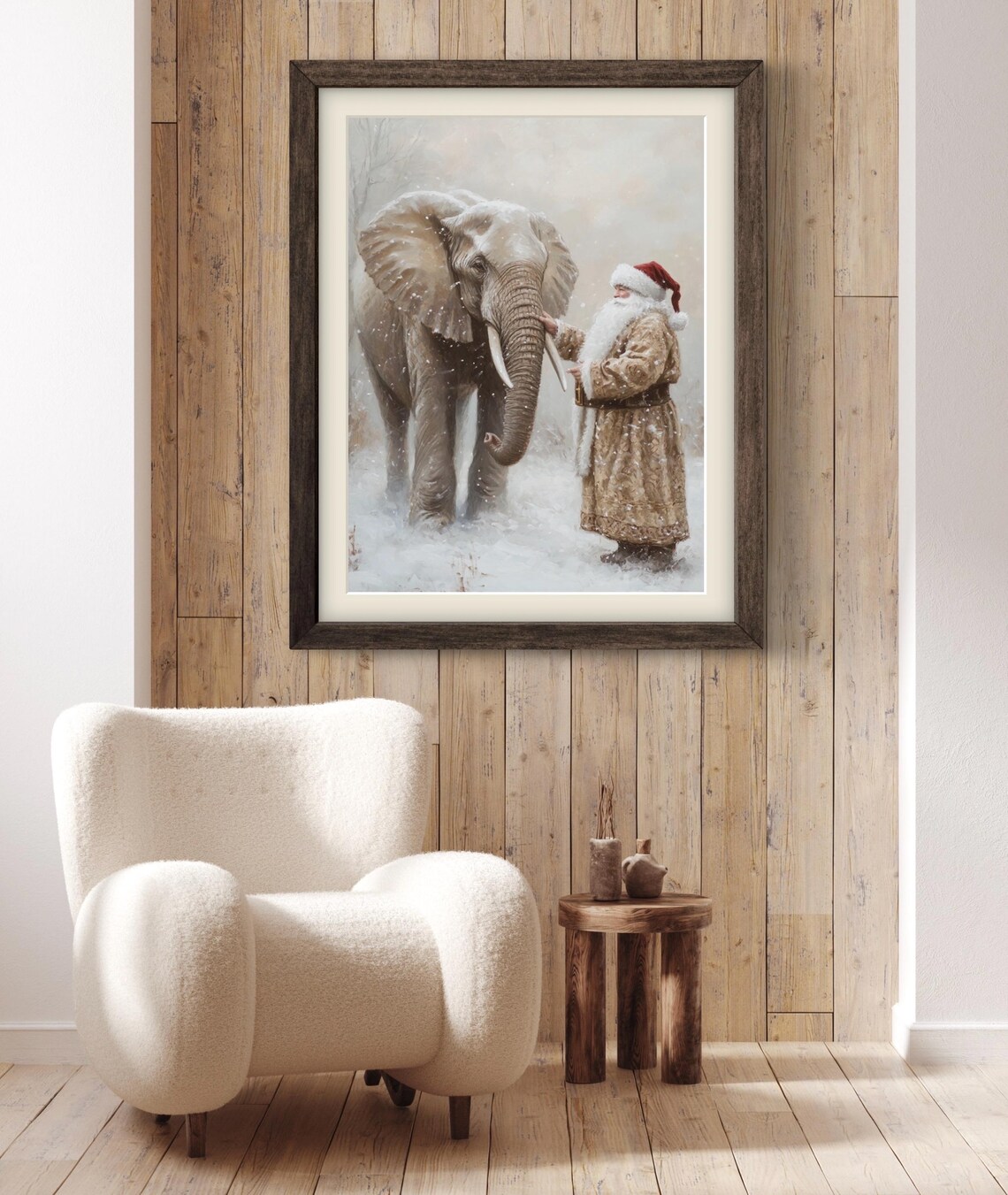 Santa and Elephant Reunion Christmas Art Print, Moody Winter - Image 4