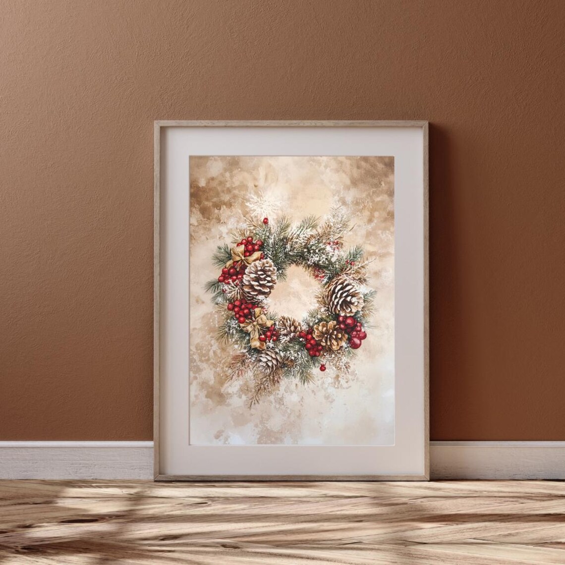 Christmas Wreath Watercolor Art Print, Holiday Decor - Image 5