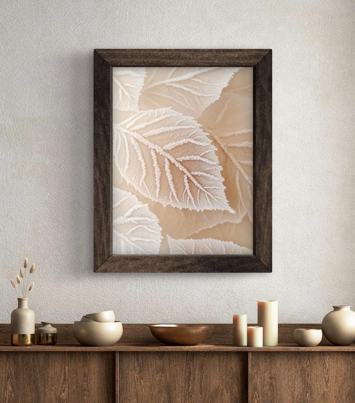 Winter Frosty Leaves Macro Botanical Neutral Leaf Art Poster - Image 6