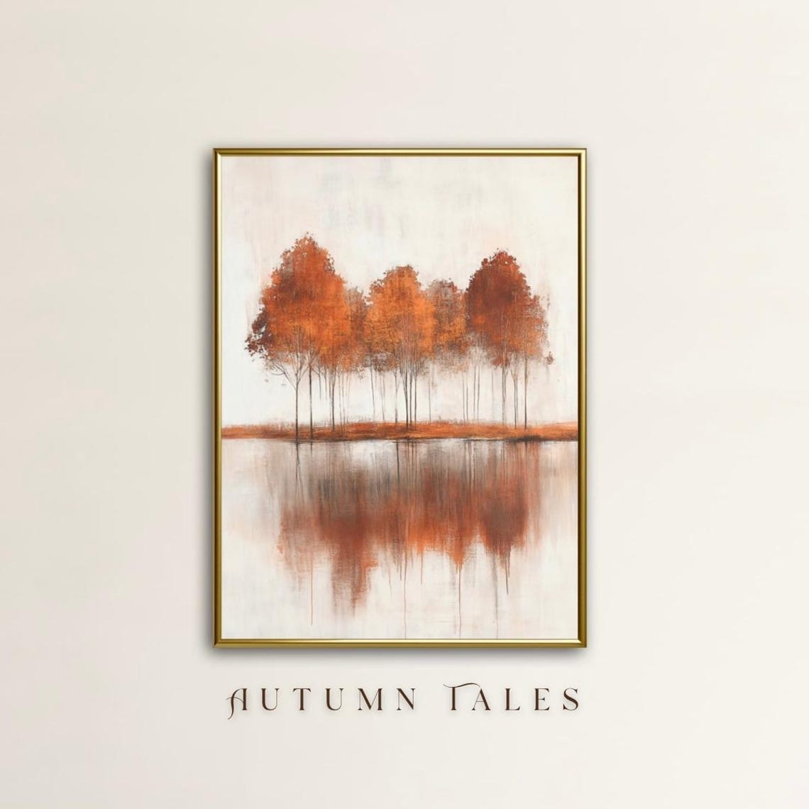 Autumn Tales Orange Tree Grove Calm Water Reflection Art Poster