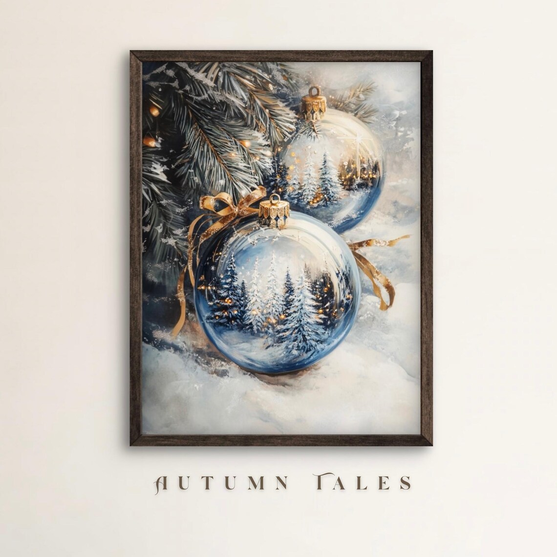 Blue Gold Christmas Ornaments Winter Festive Art Print
