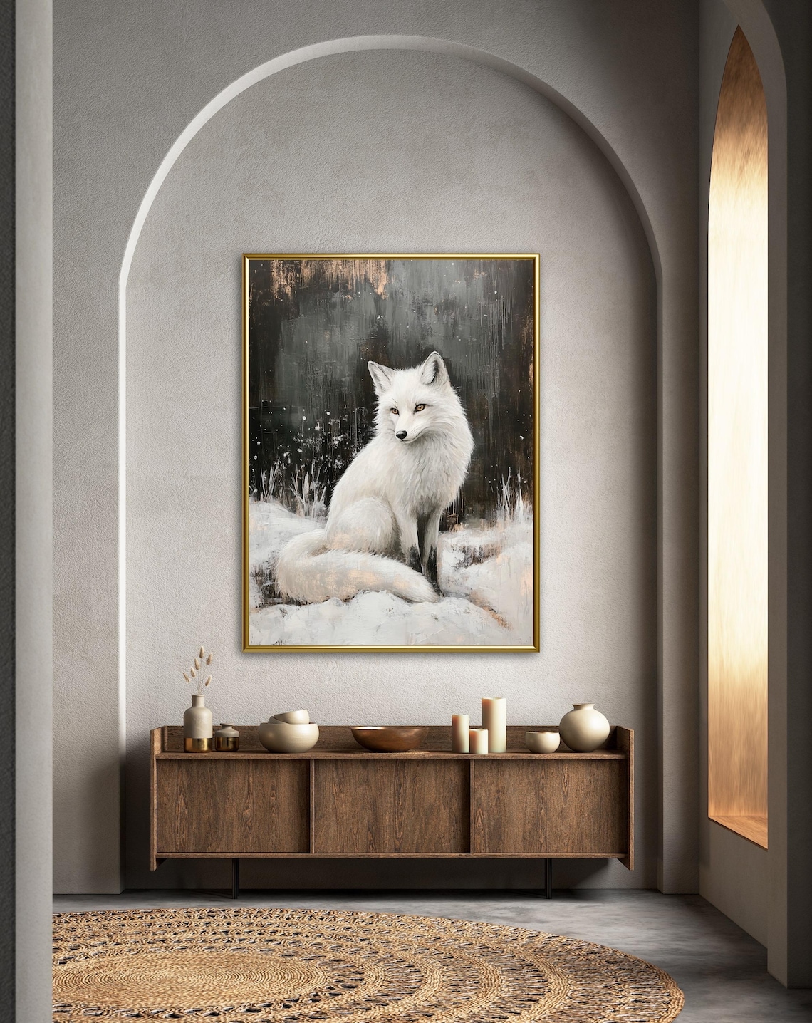 White Fox Winter Forest Minimalist Art Print - Image 4