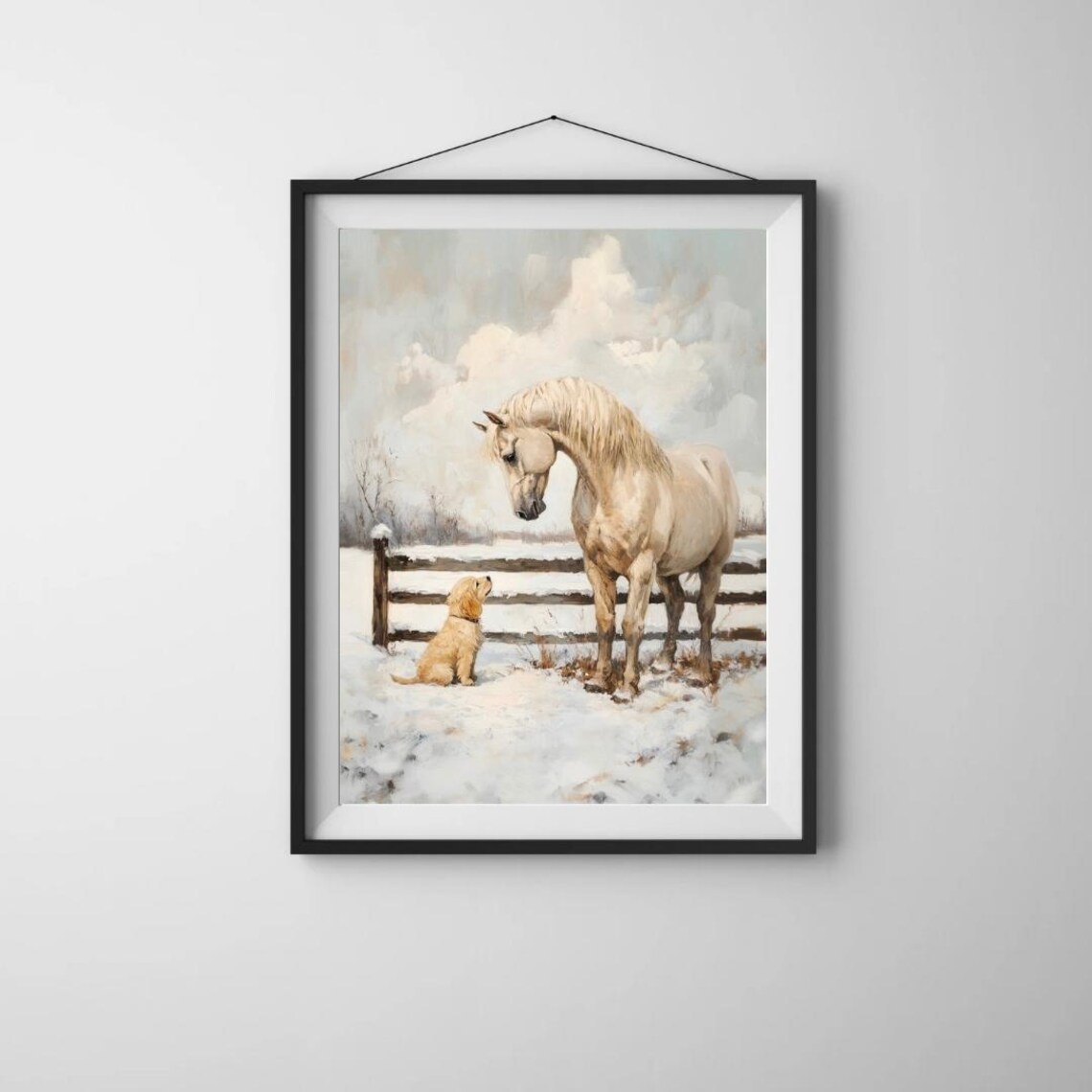 Vintage Winter Farm Art Print, Christmas Animals - Image 4