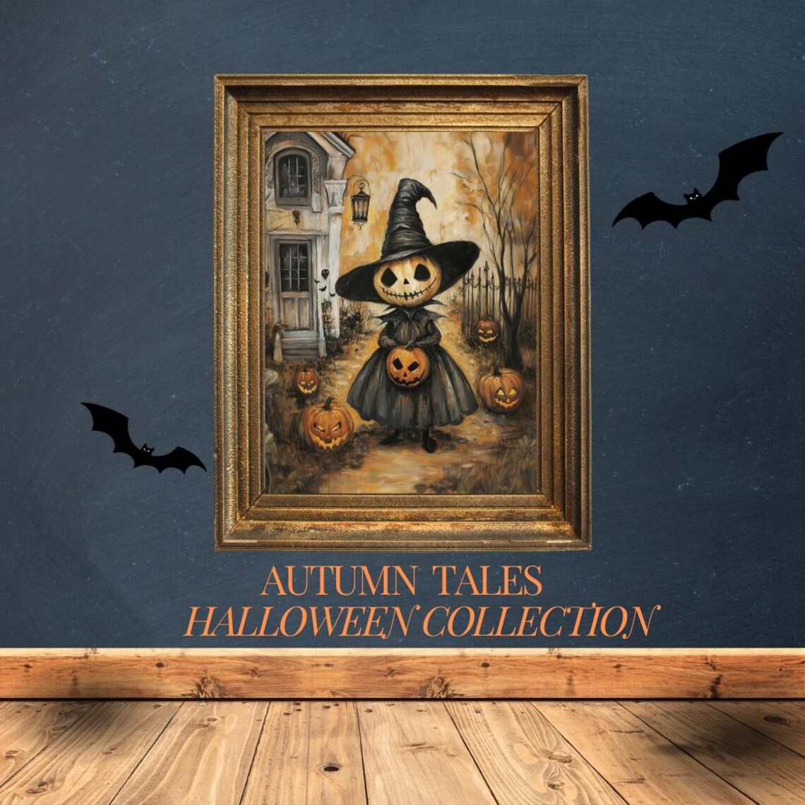 Cute Pumpkin Head Witch Girl With Jack O Lanterns Vintage Halloween Poster - Image 6