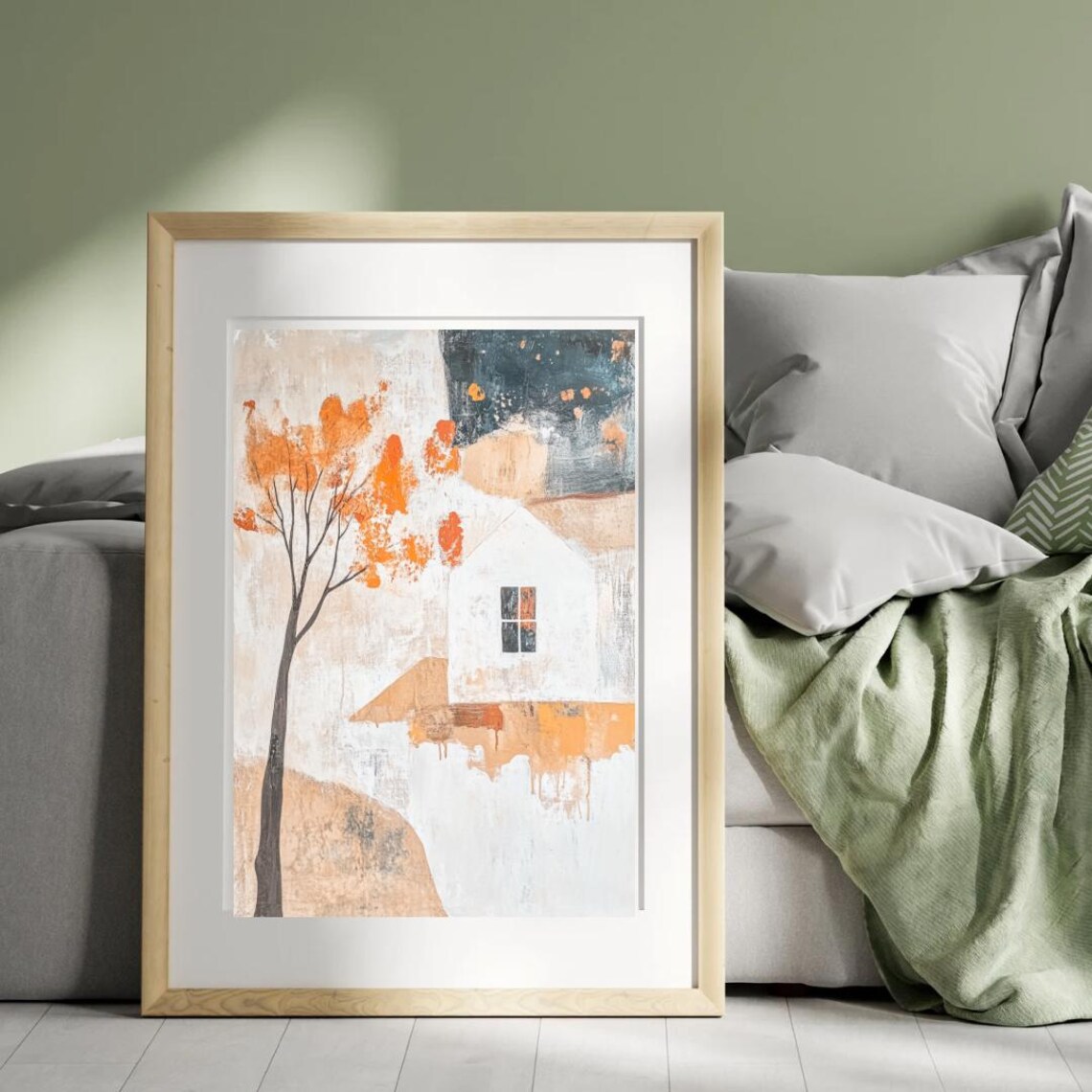 Autumn Tales Abstract Cottage Orange Tree Pastel Minimalist Farmhouse Art Print - Image 2