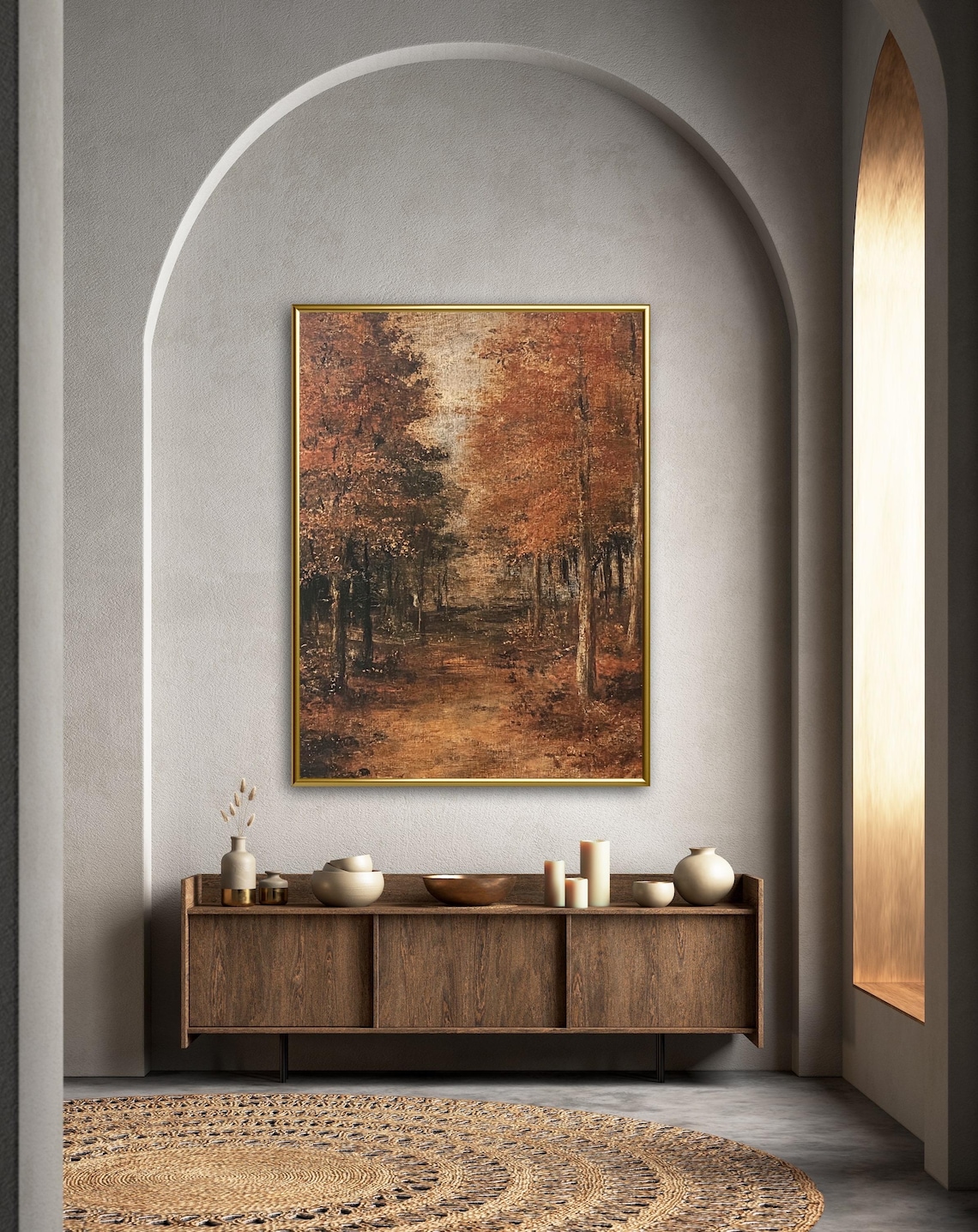 Rustic Autumn Forest Path with Golden Trees Vintage Oil Painting Wall Art Poster - Image 2