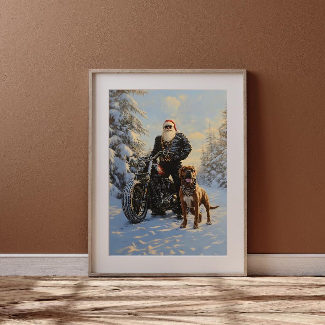 Biker Santa Motorcycle with Big Dog Funny Winter Holiday Poster - Image 6
