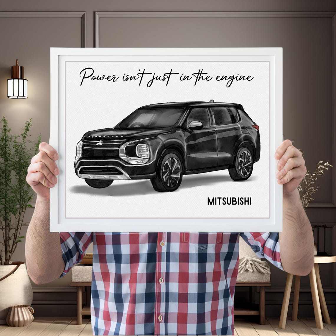 Custom Black Mitsubishi SUV Watercolor Portrait Car Lover Poster