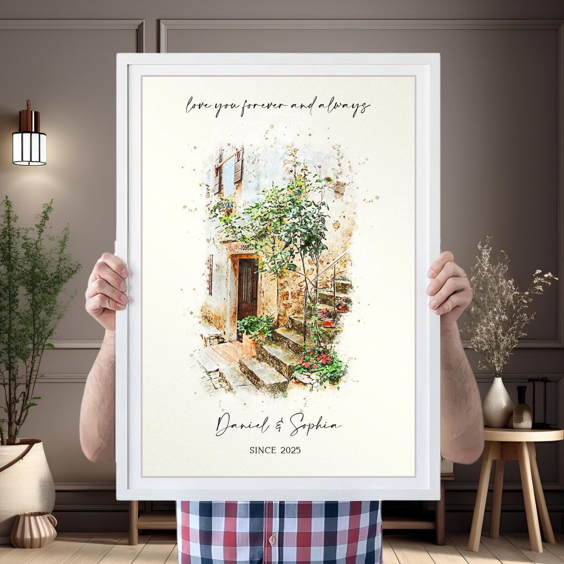 Love You Forever Custom Italian Villa Garden Watercolor Gift Poster