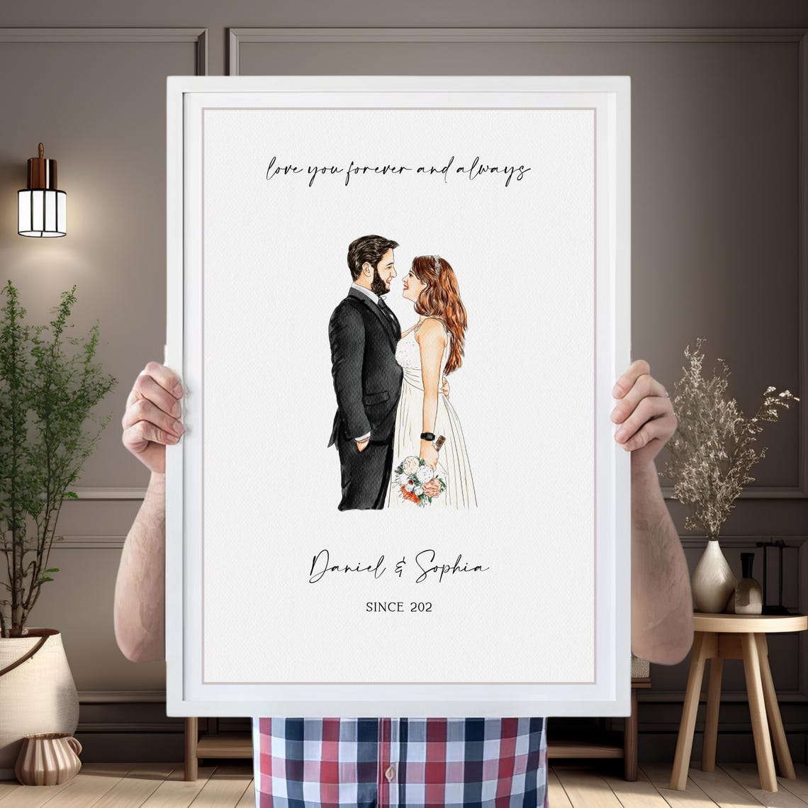 Love You Forever Custom Side Profile Wedding Couple Portrait Poster