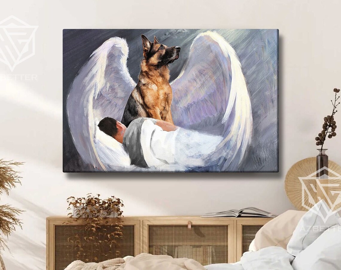 German Shepherd Guardian Angel Watching Over Sleeping Man Poster