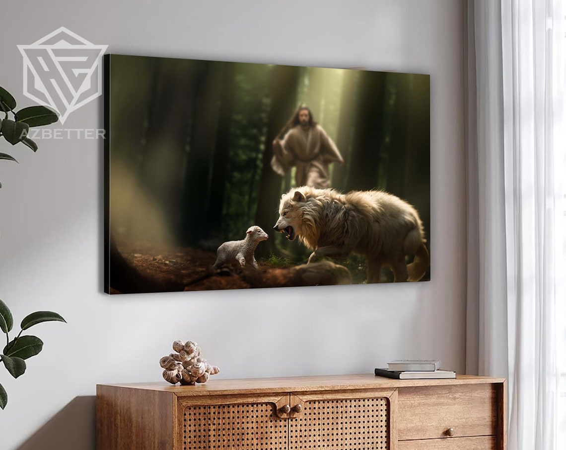 Lion And Lamb Jesus Good Shepherd Forest Protection Christian Poster - Image 5