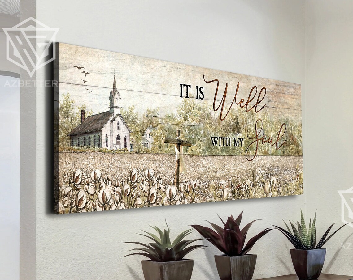 It Is Well With My Soul Country Church Cotton Field Scene Poster - Image 5