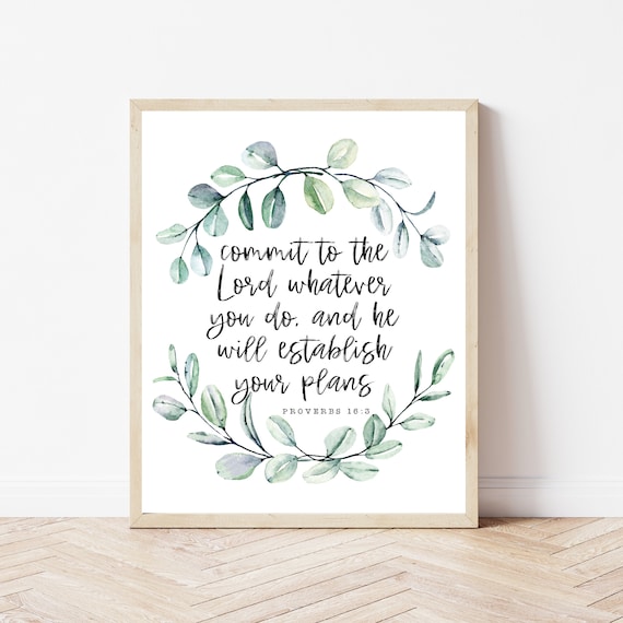 Bible Verse Wall Art Proverbs 163 Commit To The Lord Graduation Gifts Women Scripture Home Decor Christian Prints Pastor