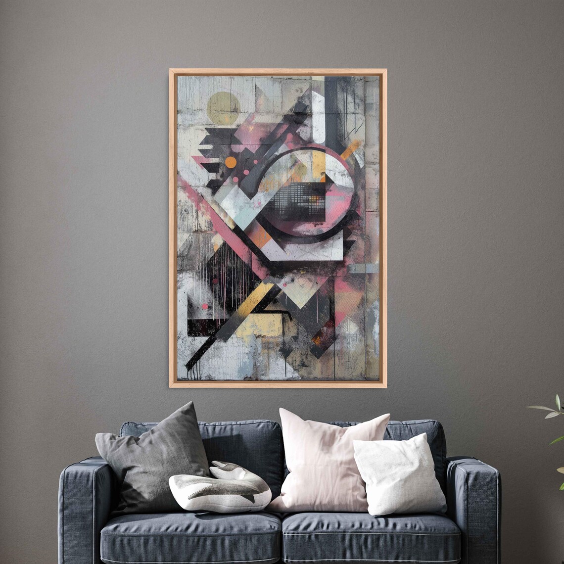 Abstract Geometric Street Art Pastel Gray Pink Bold Composition Poster