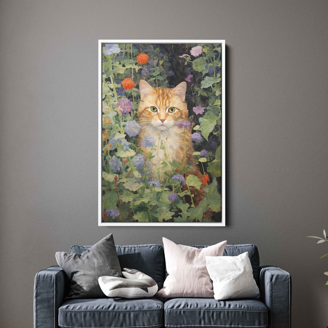Orange Tabby Cat Sitting Among Colorful Wildflowers Garden Art Print - Image 2