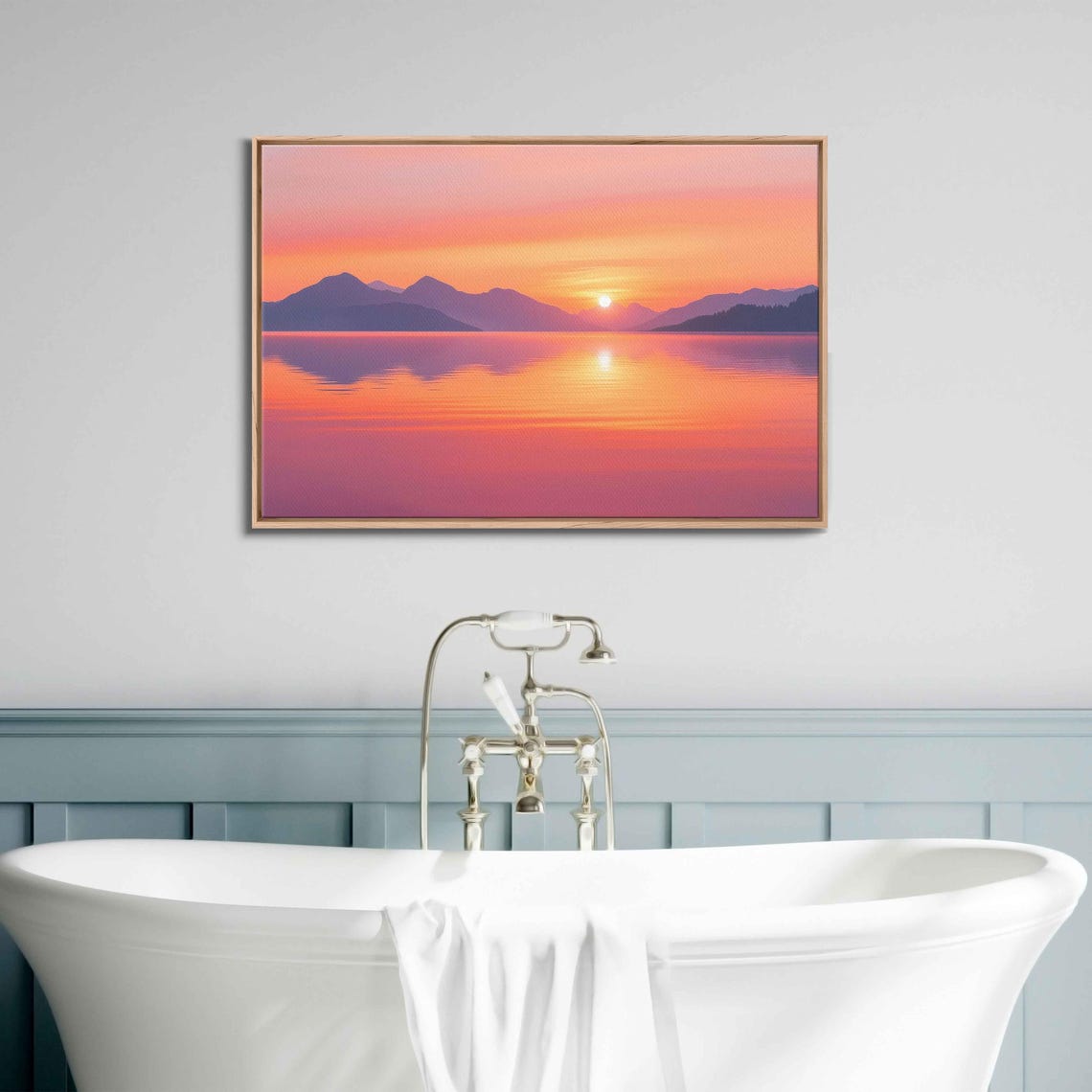 Vibrant Sunset Over Lake Orange Pink Sky Mountain Reflection Poster
