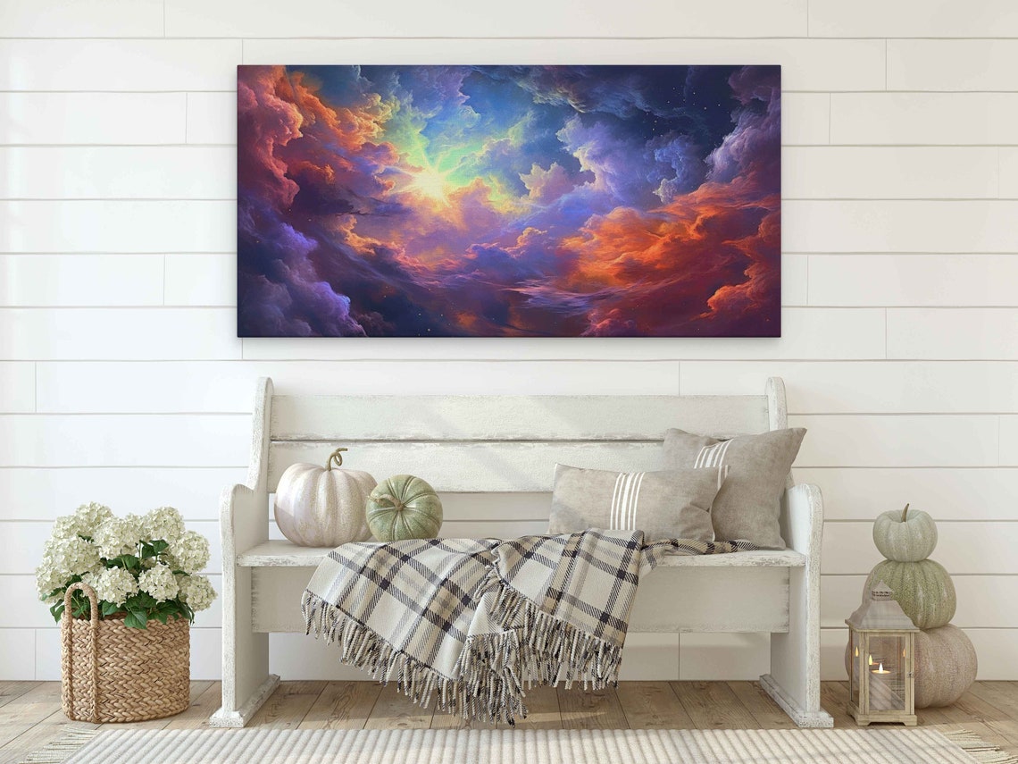 Abstract Clouds Sunset Painting Framed Print Ready To Hang Panoramic Wall Art - Image 2