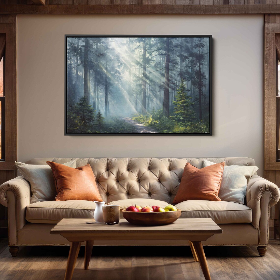 Sun Shining Through Dense Forest On Misty Morning Wall Art Print Wooded Pathway Gift For Hiker Ready To Hang - Image 3