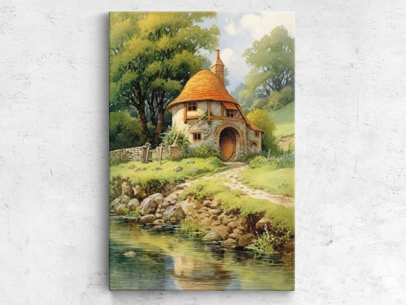 Humble Home On The River Countryside Cottage Acrylic Painting Rustic Wall Art Framed Print Ready To Hang Fantasy Art