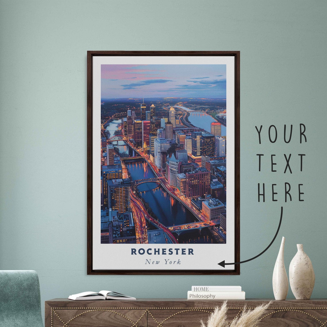 Rochester New York Twilight Downtown River Bridges City Lights Poster