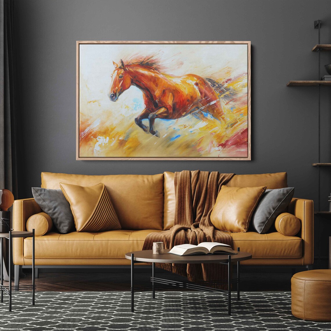 Chestnut Horse Galloping Dynamic Brushstroke Warm Oil Painting Poster - Image 2