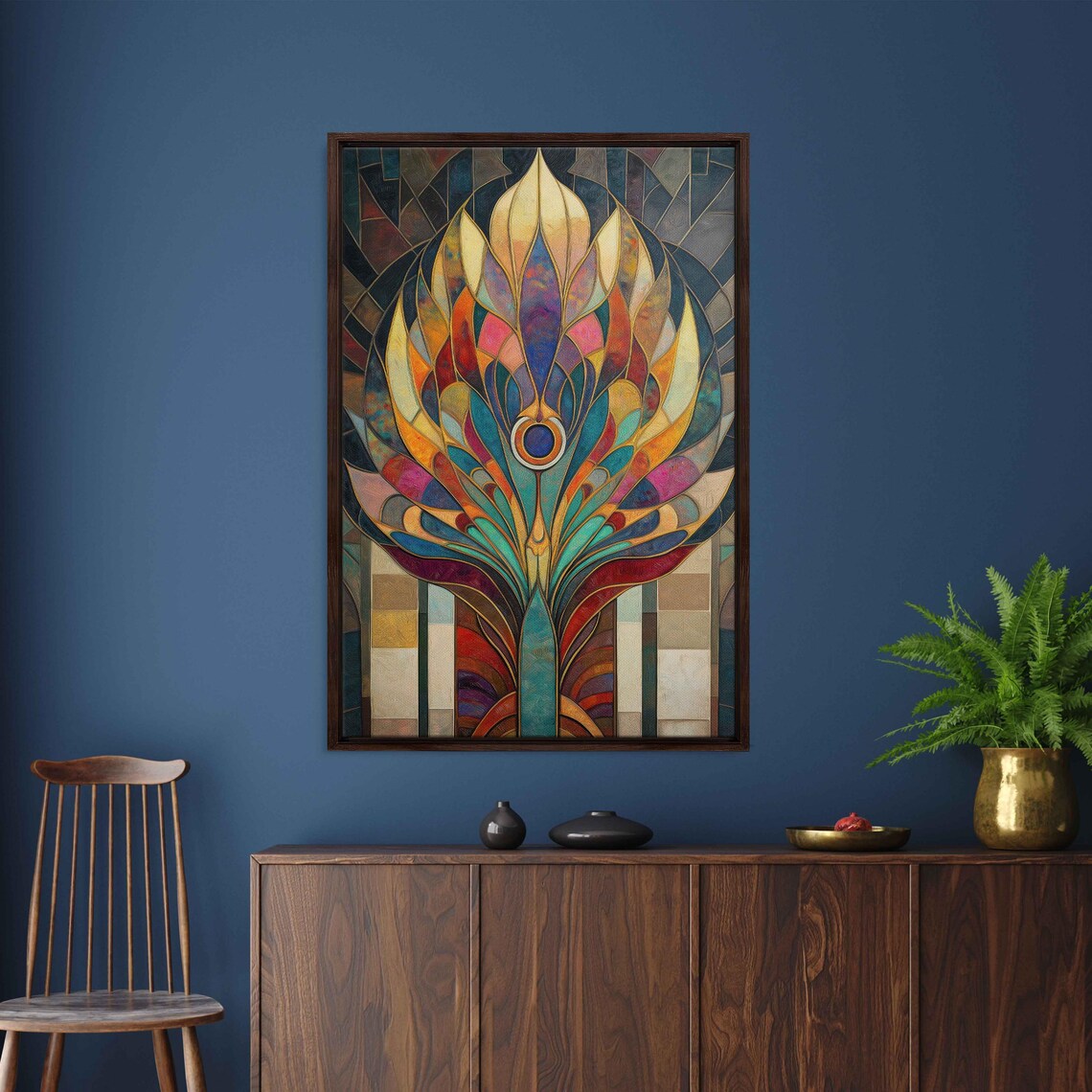 Art Deco Stained Glass Peacock Geometric Feathers Portrait Poster - Image 3