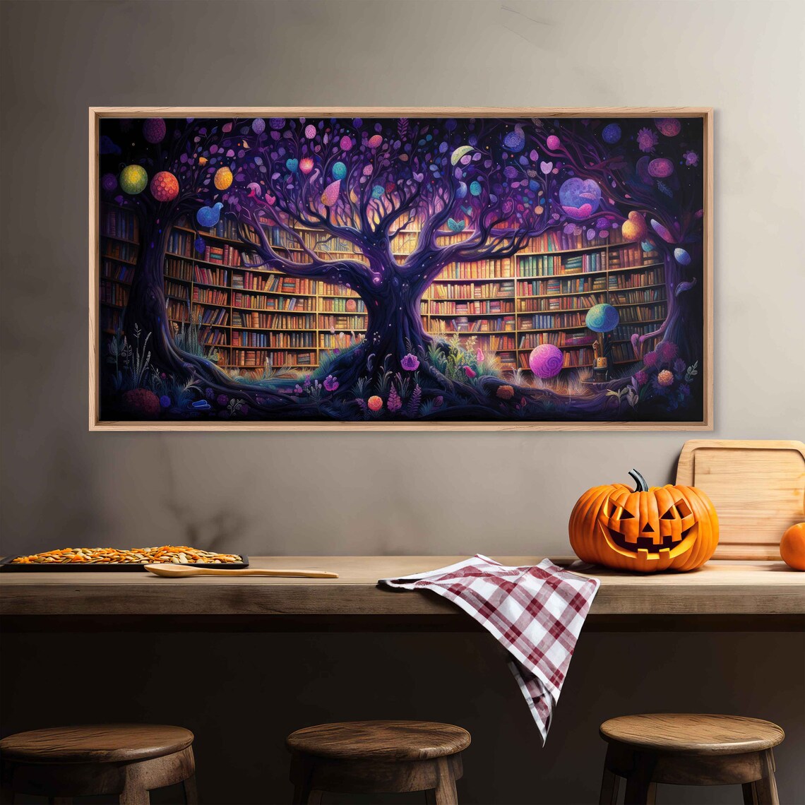 Colorful Tree Of Knowledge Fantasy Library Glowing Orbs Acrylic Art Print - Image 2