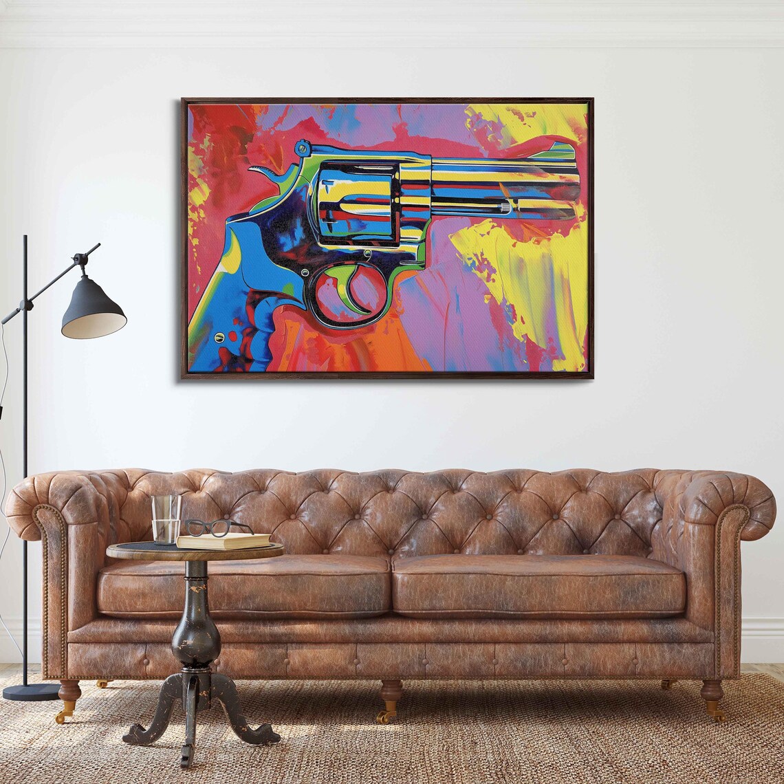 Pop Art Colorful Revolver Gun Pink Red Yellow Splash Wall Poster