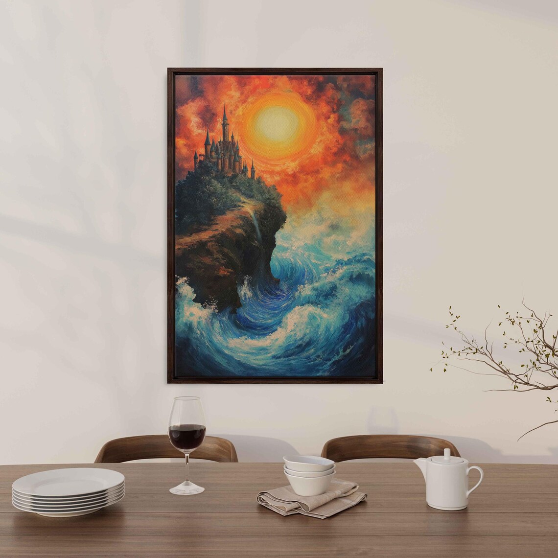 Giant Castle On Cliff, Dramatic Stormy Sea - Image 3