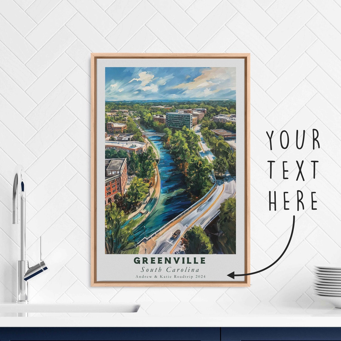 Greenville South Carolina Acrylic Painting Travel Art Framed Wall Art Framed Fine Art Poster Paper Print Travel Home Decor - Image 3