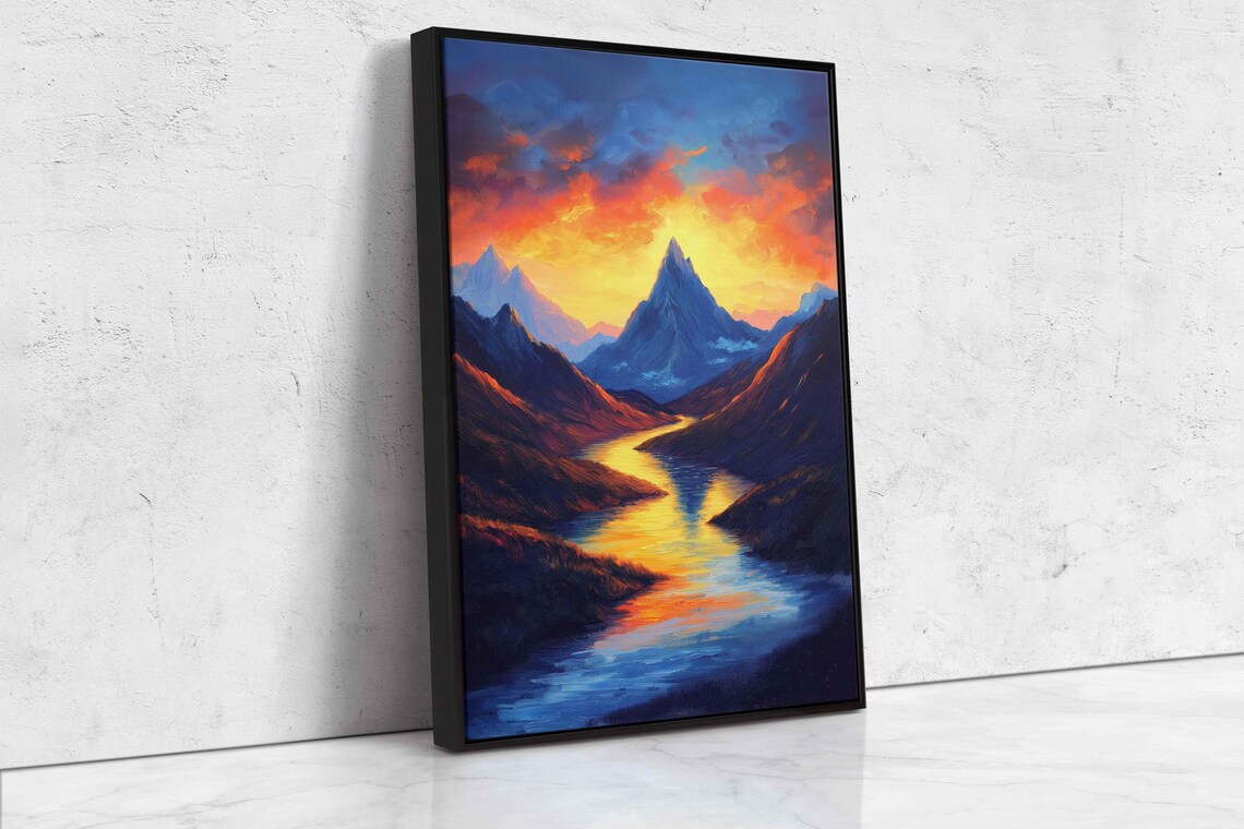 Mystical Mountain Landscape, Dramatic Peaks Sunset - Image 4