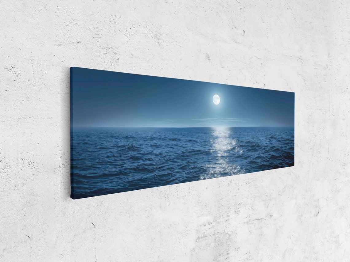 Bright Full Moon Over Blue Ocean Waves Moonlight Reflection Poster - Image 4