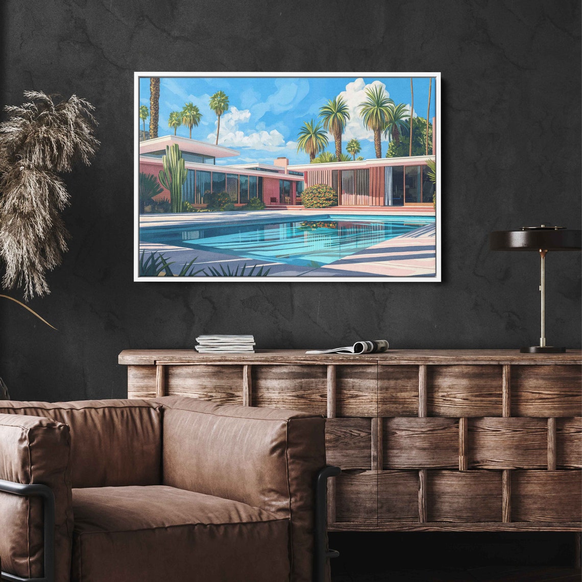 Retro Mid Century Villa With Pool Palms Sunshine Illustration Print - Image 4