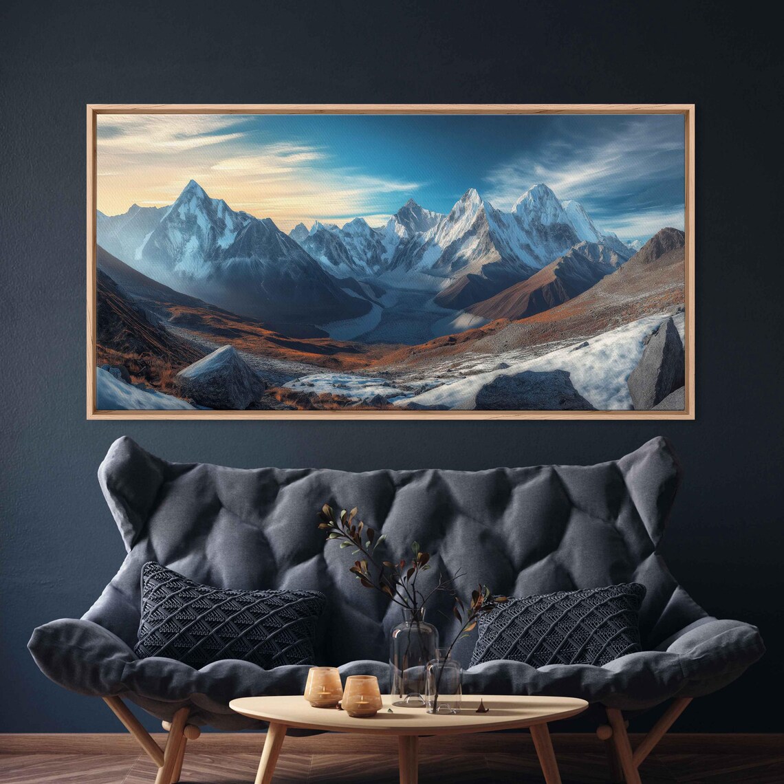 Himalayan Mountain Range Wall Art Print Panoramic Acrylic Landscape Snowy Peaks Golden Sunlight - Image 3