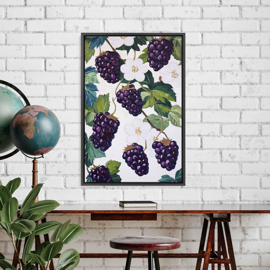 Ripe Blackberries And White Blossoms Botanical Fruit Art Poster - Image 3