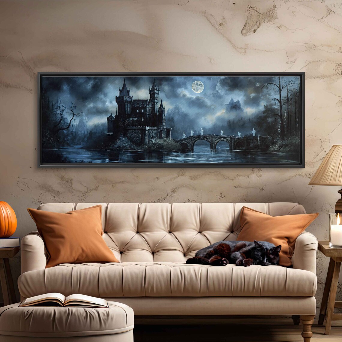 Haunted Castle With Drawbridge Full Moon Ghosts Foggy Night Poster - Image 3