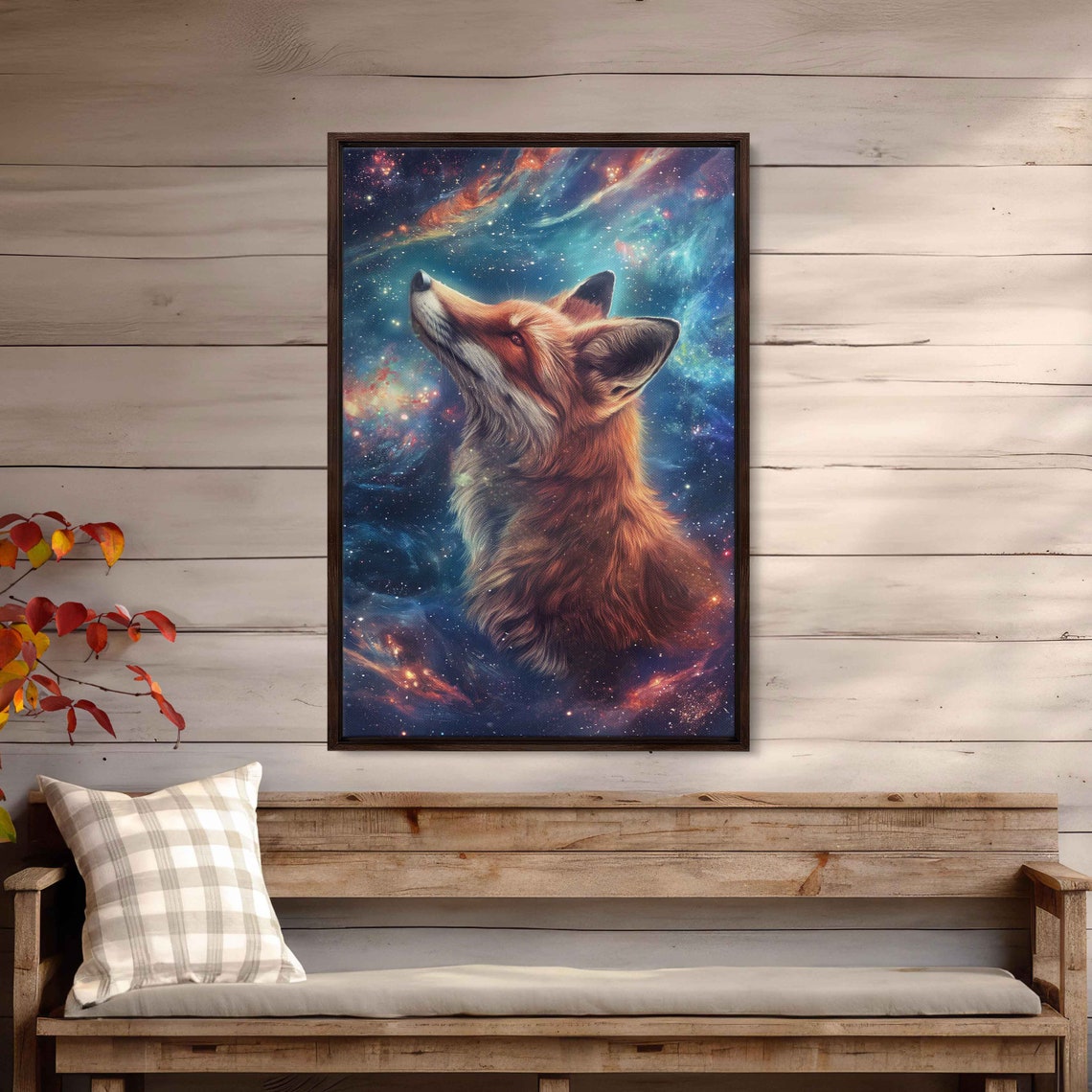 Starry Night Orange Fox Painting Framed Print Ready To Hang - Image 3