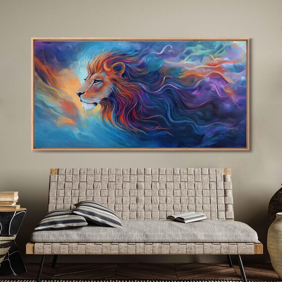 Majestic Lion Flowing Mane Abstract Color Waves Ethereal Art Poster