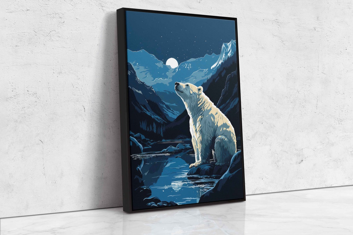 Polar Bear Night Moonrise Mountain Lake Vector Illustration Art Print - Image 4