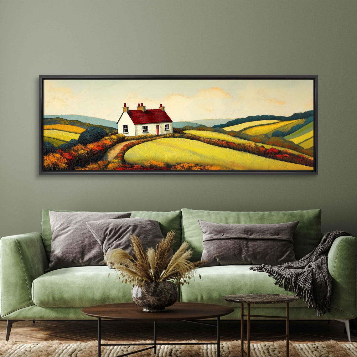 White Cottage With Red Roof Amid Rolling Autumn Gold Hills Poster - Image 3